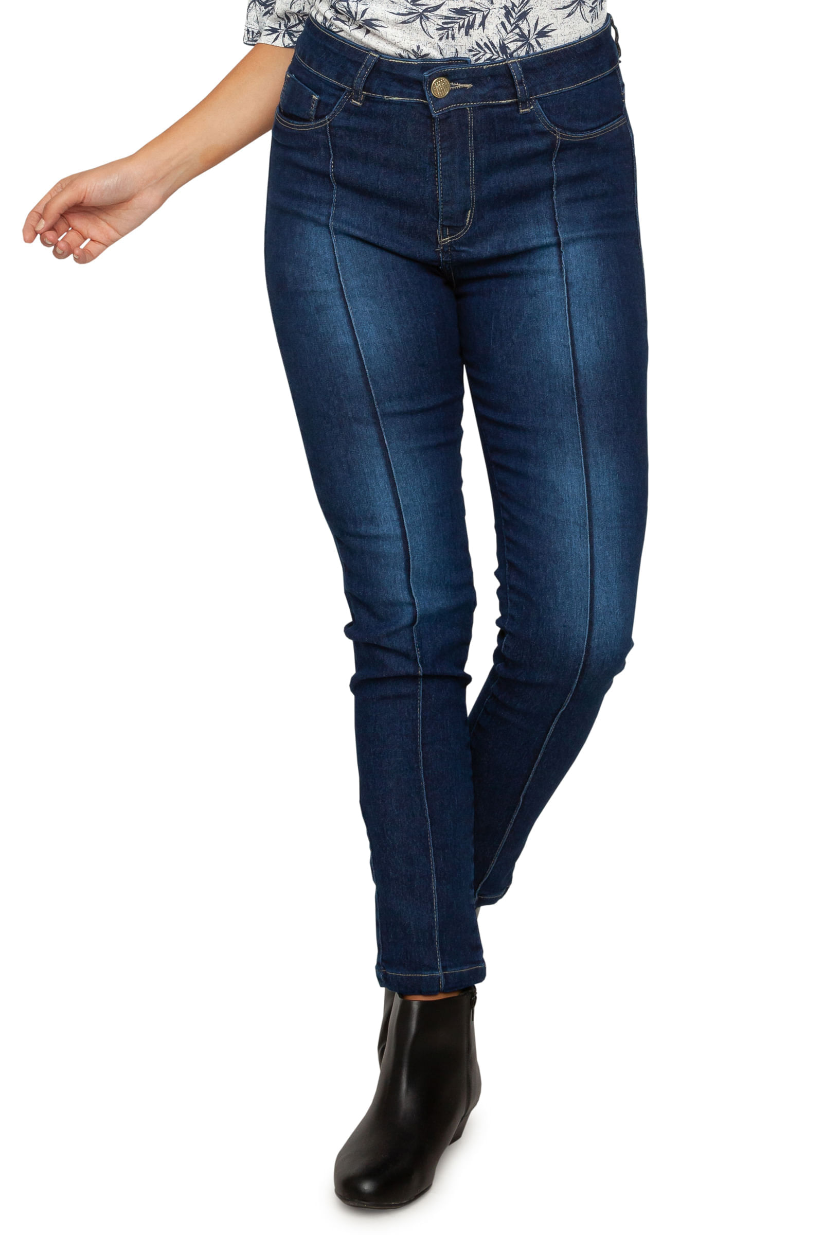 Calca-Feminina-Skinny-com-Friso-Jeans-Escuro