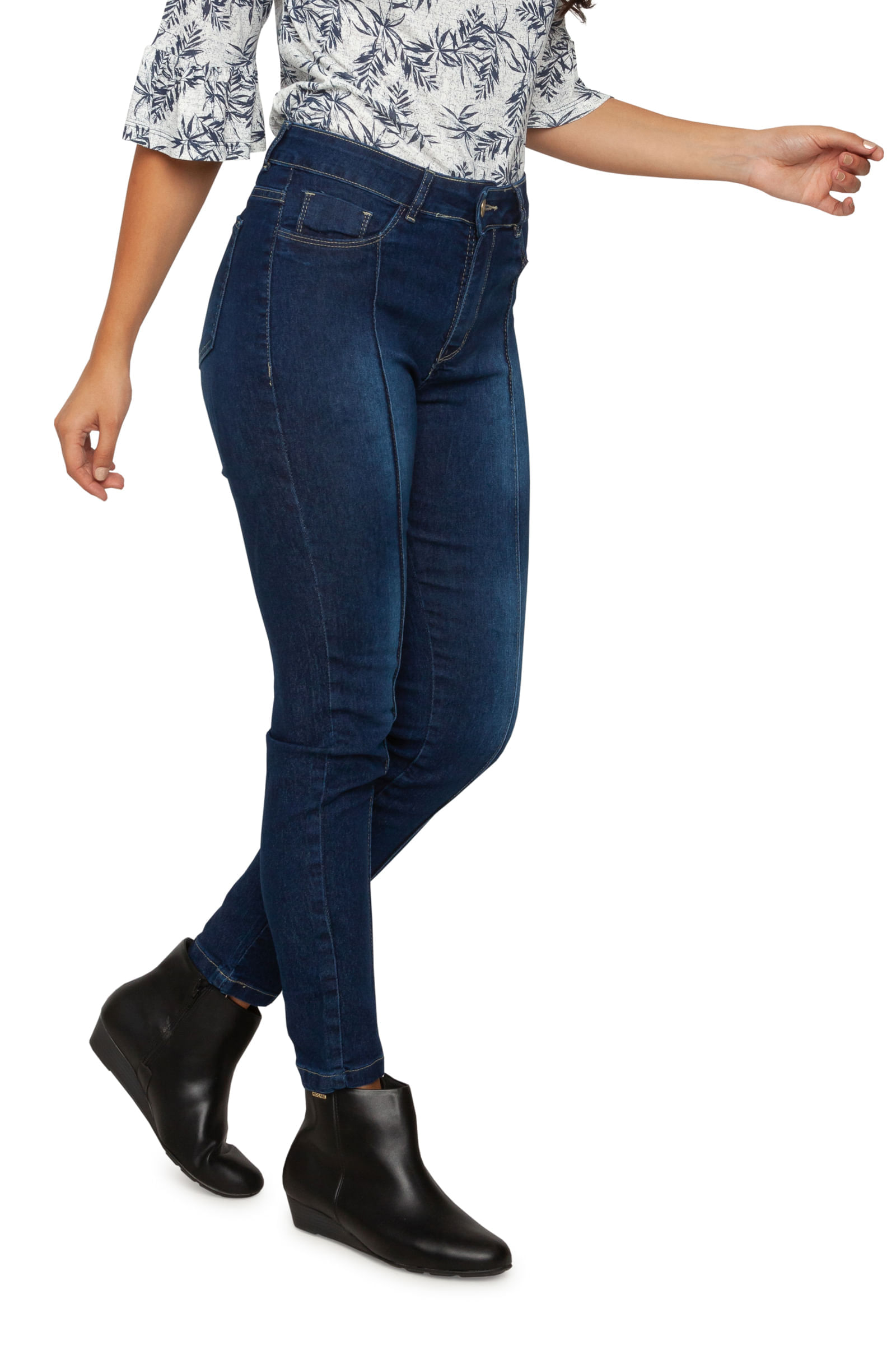 Calca-Feminina-Skinny-com-Friso-Jeans-Escuro