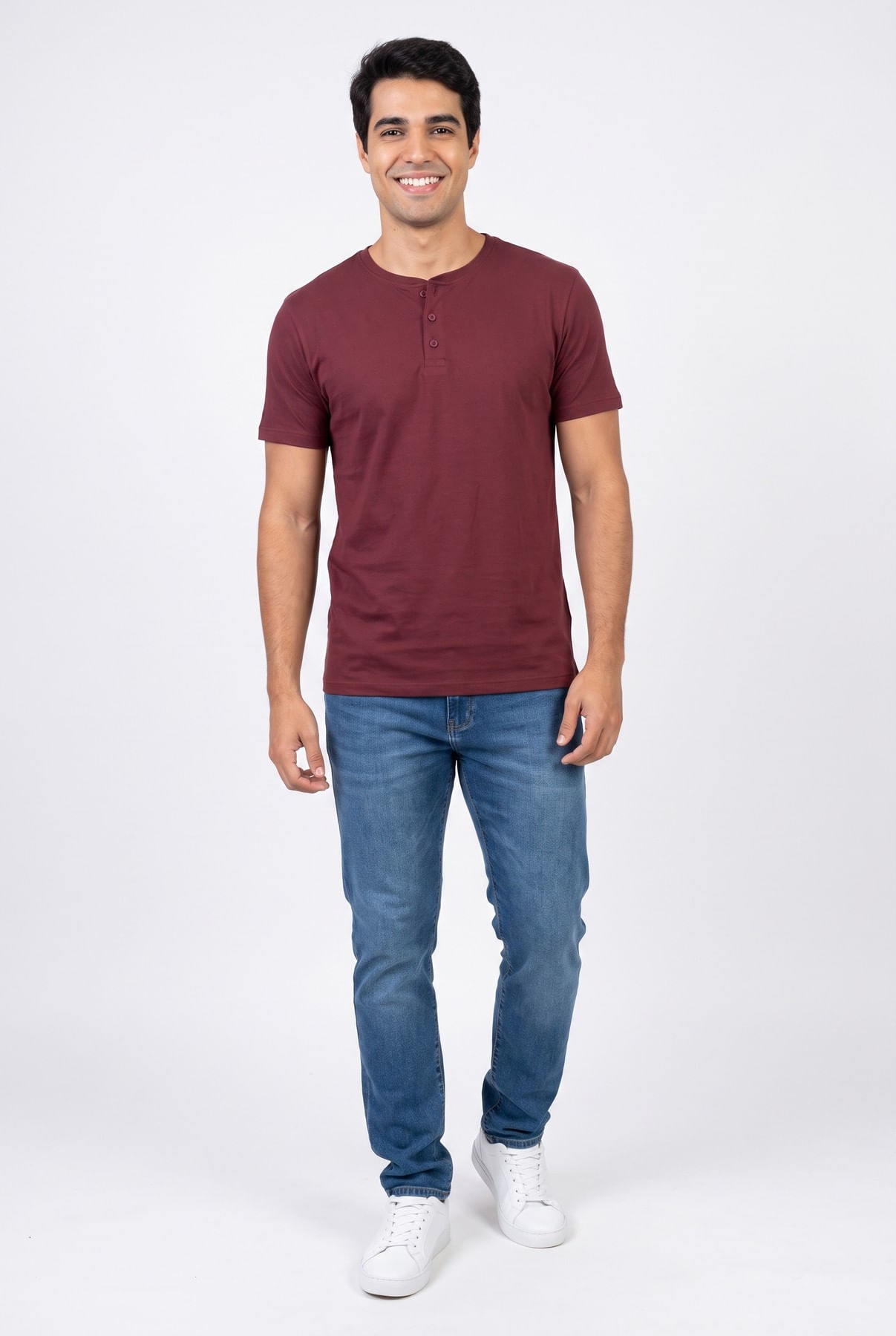 Camiseta-masc-botoes-liso-pomegranate-vermelho-escuro-P
